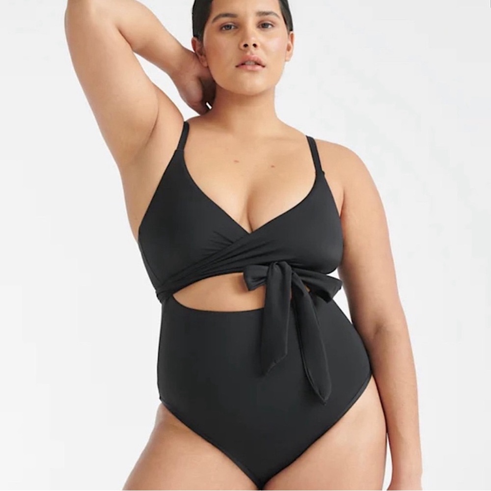 KNIX Sunset Wrap Black One Piece Swimsuit NEW Vacation Resort Wear Beach